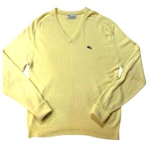 Vintage Izod Lacoste Cardigan Sweater Yellow Large Preppy USA Grandpa Al…